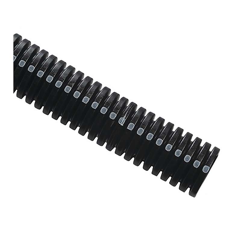 CTN-Series Slit Convoluted Tubing, .25" DIA, PA6 Black/Gray Stripe, 100ft
